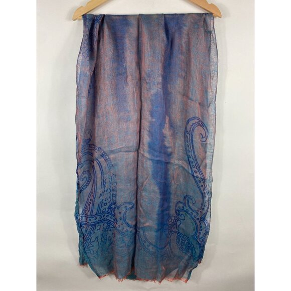 Etro Spa 100% Linen Paisley Pattern Lightweight Scarf Purple Made in Italy F304 - Picture 3 of 7